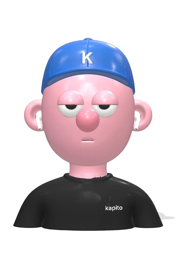 Kapito, la mascotte de KAPITO : casquette bleue, écouteurs, t-shirt noir
